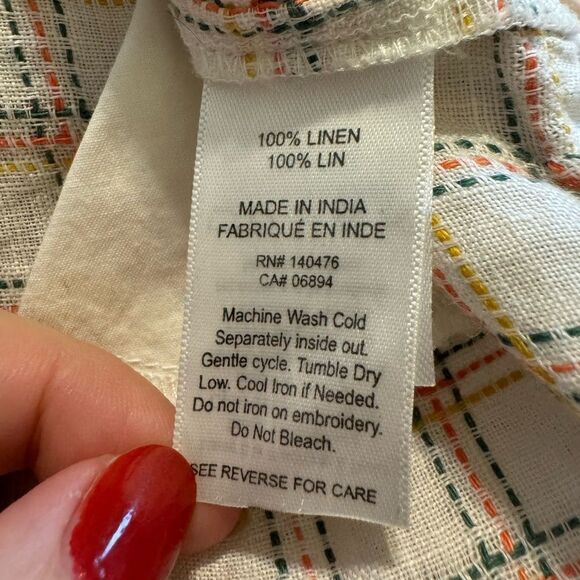 Faherty 100% Linen Lola Windowpane Smocked Puff Sleeve Mini Dress - Picture 9 of 9